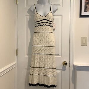 NWT SWEET REPUBLIC Whit/Black Cotton Resortwear Knit Maxi Sweater Dress Medium